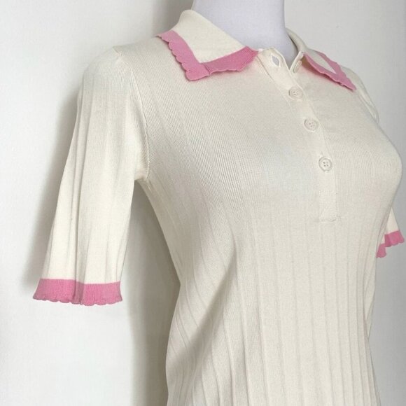 NWT GREYLIN BRUNA SWEATER KNIT SCALLOP TOP IN IVORY WHITE & PINK - S - Picture 5 of 9